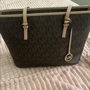 - Michael Kors Brown Signature Tote with Gold Hardware